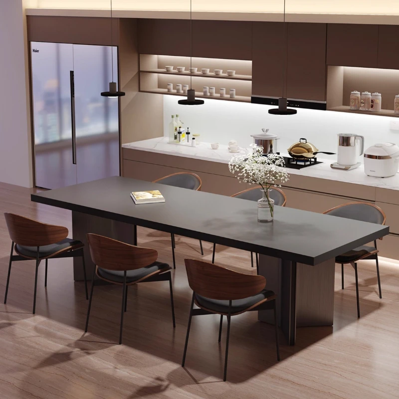 black minimalist dining table Italian minimalist rectangle island table thickened desktop table de salon à manger home furniture
