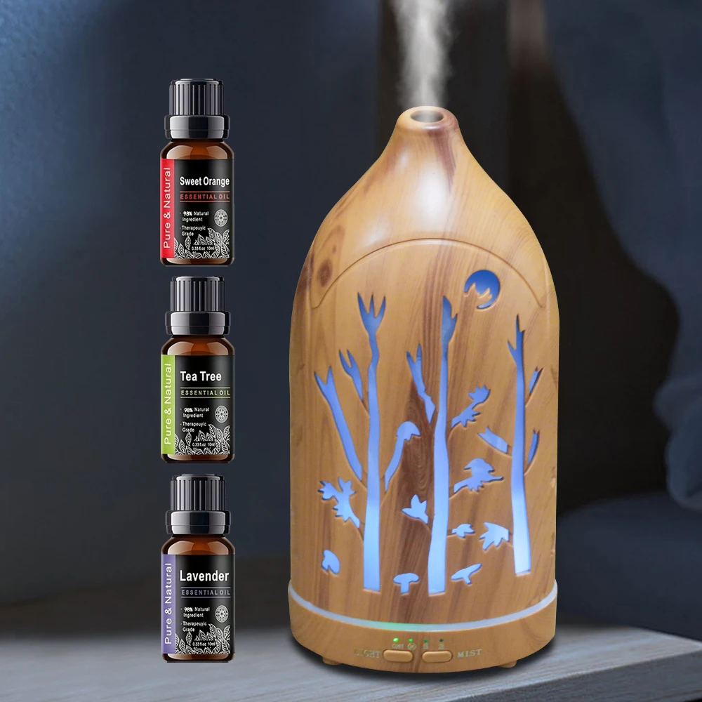 

Aromatherapy Essential Oil Diffuser Hollow Out Design 7 Color LED Night Light Humidifier With Auto Shut-Off & Quiet for Sleep