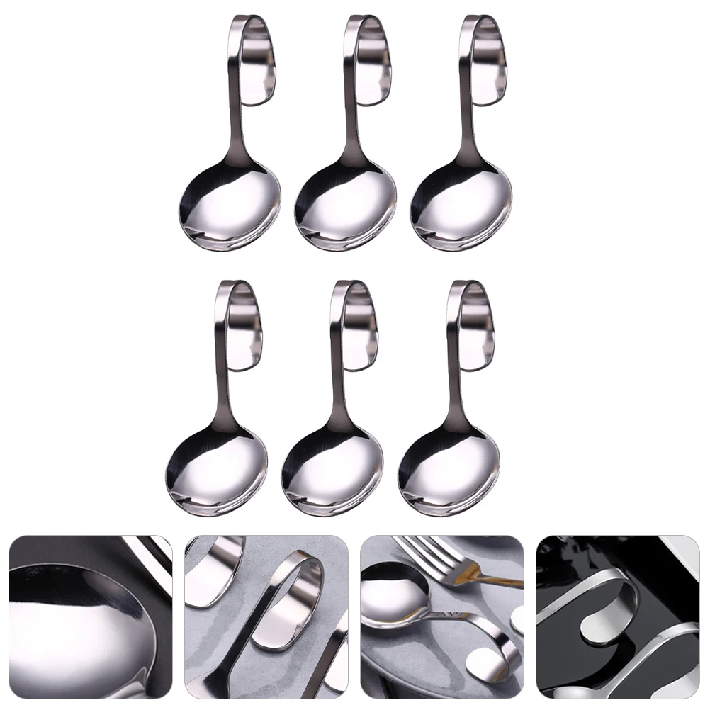 

6pcs Curved Handle Stainless Steel Spoon for Salad Dessert Buffet Restaurant Practical Long Time Use Kitchen Barware