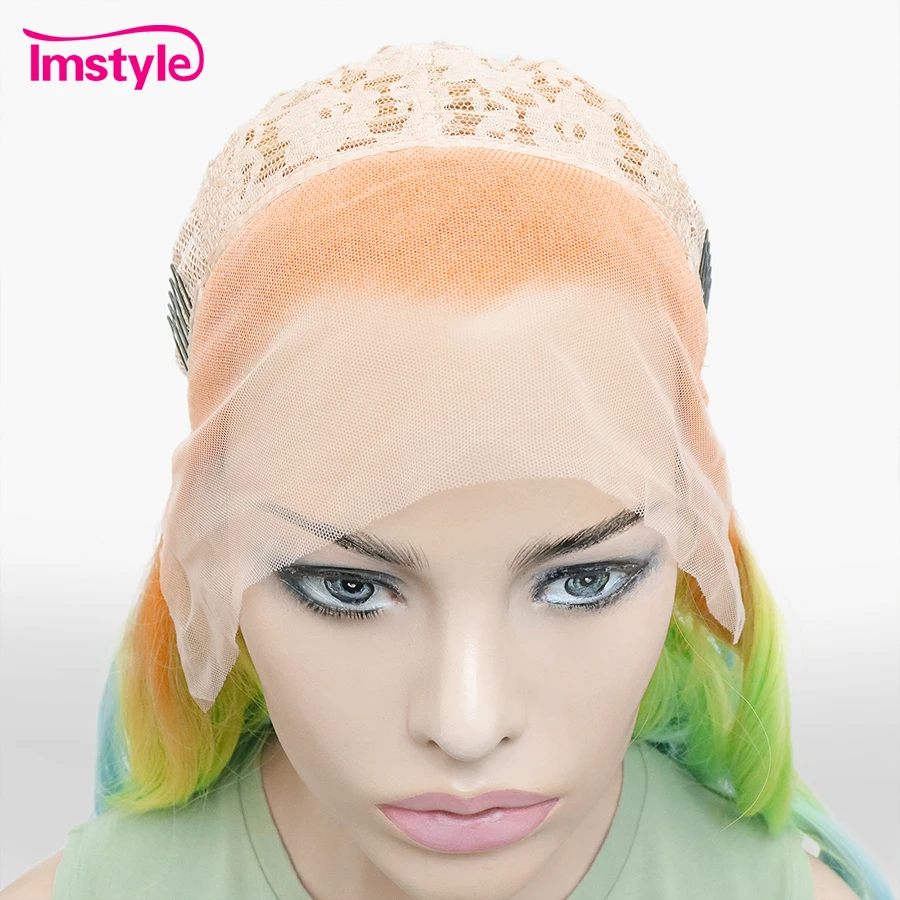 Imstyle Colorful Wig Synthetic Lace Front Wig Ombre Orange Green Blue Wigs For Women Long Wavy Wig Heat Resistant Fiber