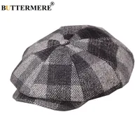 BUTTERMERE Wool Newsboy Cap Men Women Vintage Tweed Octagonal Cap Woolen Male Plaid Patchwork British Style Brand Flat Cap Beret