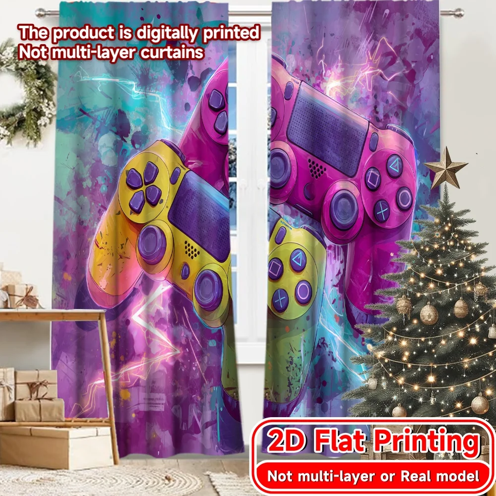 2D Flat Printing,2pcs Dual Neon Controllers Contemporary Modern Curtains Versatile Fabric Curtains Home Decor for Bedroom Office