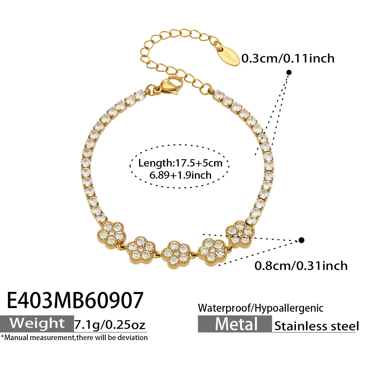 Voller Farbiger CZ-Armreif Tennis-Armbänder Zirkon-Blumen-Armband 18k Vergoldete Edelstahl-Kettenarmbänder für Damen – Detail 7