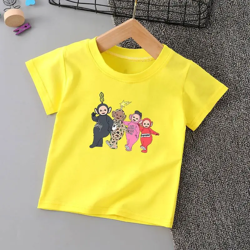 Teletubbies Anime Pattern Super Cute Printed Summer Kids T-shirt Brand Cotton Boys and Girls High quality popular cartoon top