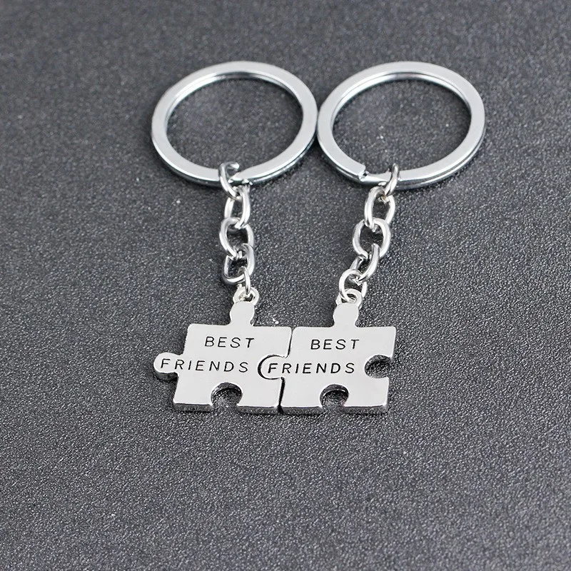 2Pcs Trendy Best Friends BFF Key Chains Irregular Puzzle Stitching Metal Key Chain Jewelry BFF Friendship Accessories Gifts