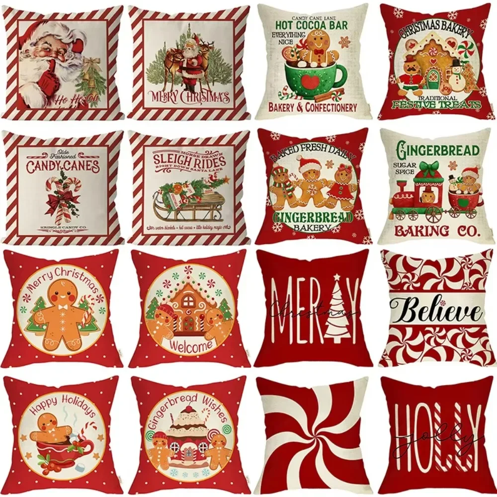 45x45cm Santa Claus Christmas Cushion Cover Merry Christmas Decor for Home 2024 Xmas Ornaments Navidad Xmas Gifts New Year 2025