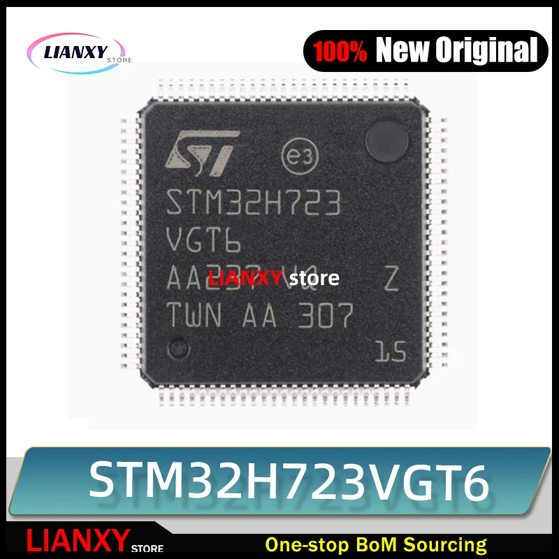 5PCS STM32H723VGT6 ARM® Cortex®-M7 STM32H7 Microcontroller IC 32-Bit Single-Core 550MHz 1MB (1M x 8) 100-LQFP