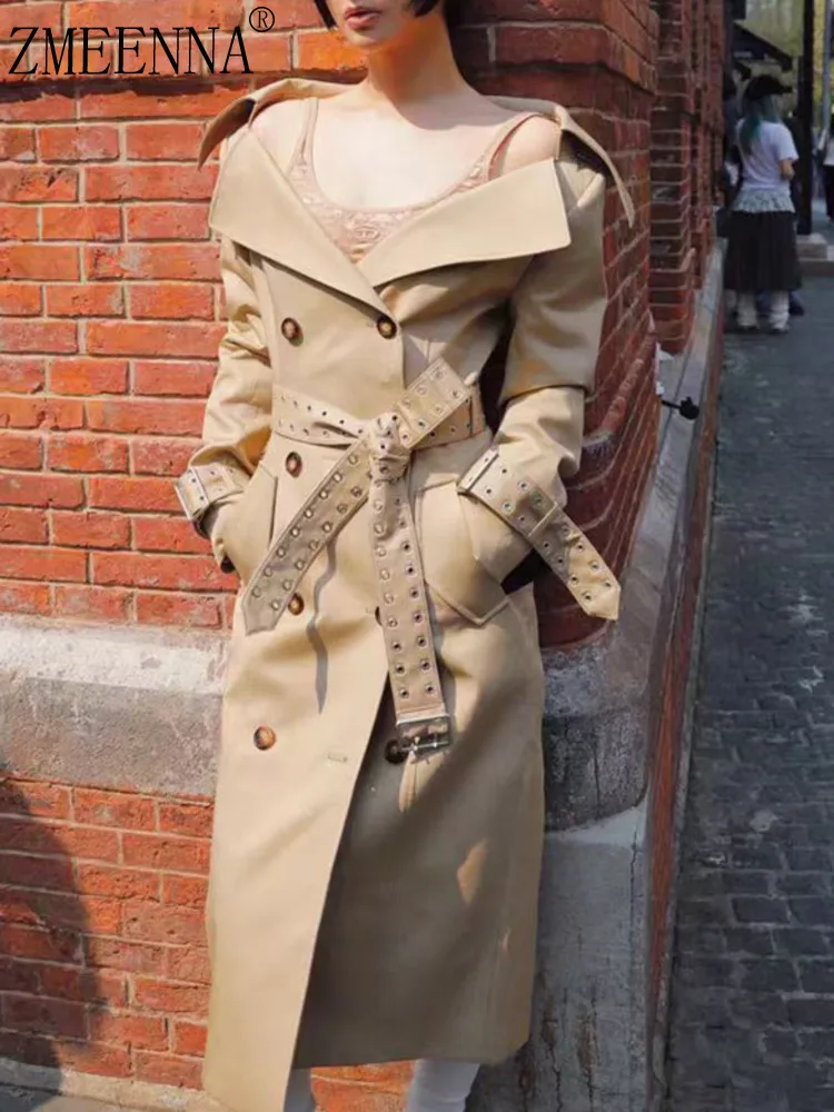 

ZMEENNA Elegant Duster Jacket For Women With Notched Lapel Double Breasted Outerwear For Casual And Fall Outfits ZM4112