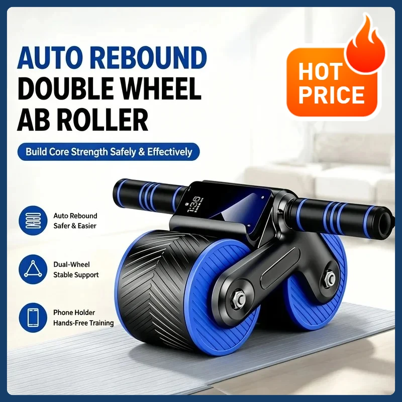 Auto Auto Rebound Double Wheel Ab Roller With Phone Holder Non-Slip Abdominal Core Workout Equipment for Fitness Beginner - Aliexpress Deal