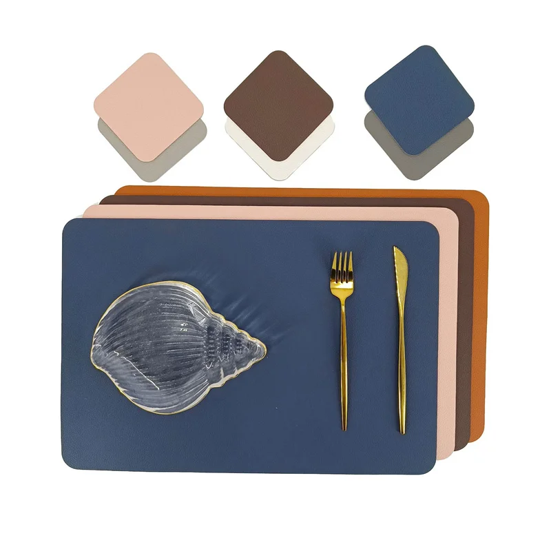 Square Leather Table Mats Double Sided Bicolor Heat Insulation Mat Hotels Decoration Waterproof Oil Proof Dining Plates Pad