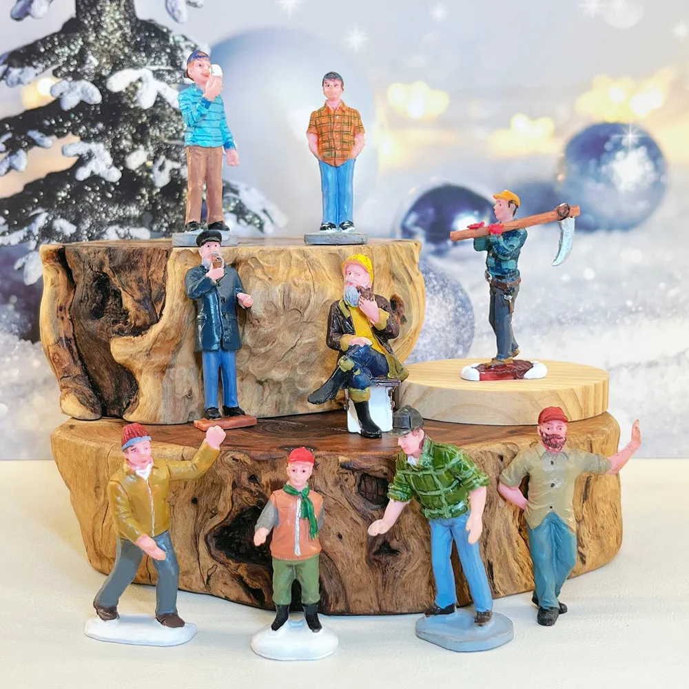 Hand-Painted Resin Lumberjack Figurine, Miniature Forest Worker Figure for Christmas Village & Diorama Scene Decoration