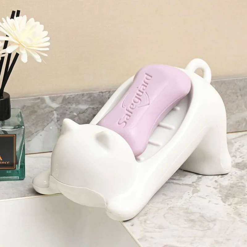 Cat Shape Soap Box Cartoon Soap Dish Drainable Storage Holder Soap Container Storage Dish Household Bathroom Accessories