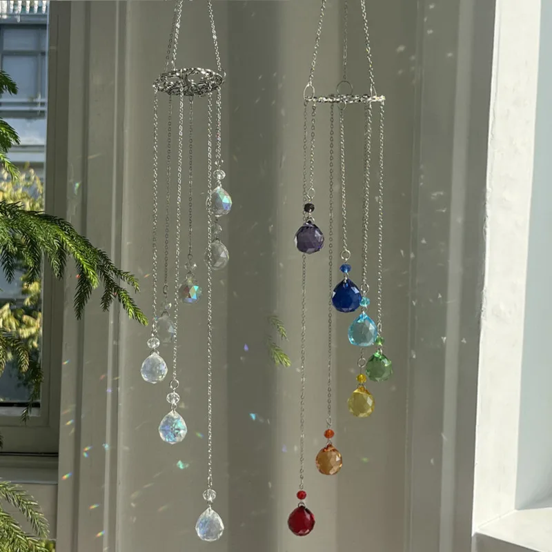 New Garden Decoration Pendant Tree Of Life Seven-Color Light Ball Sun Catcher Crystal Wind Chime For Room Or Outdoor Decorations