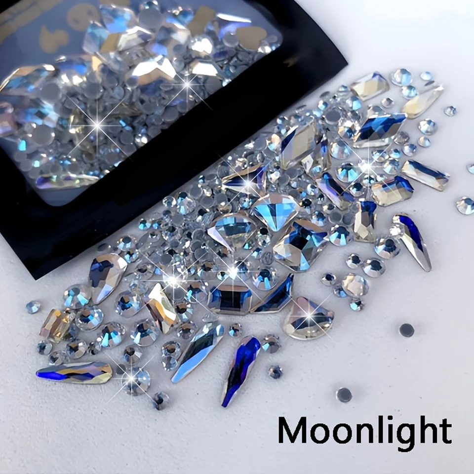 180 Piezas Cristales AB Planos para Uñas, Diamantes de Formas Variadas, Gemas Azul Púrpura para Decoración DIY 4