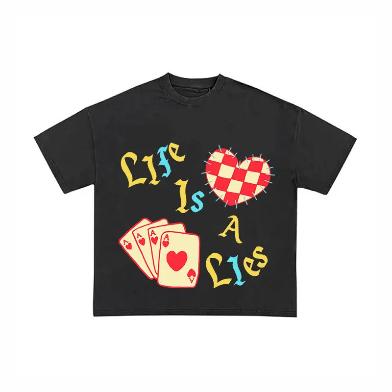 Cartoon Playing Cards European and American Retro Poker Printed Short-sleeved T-shirt Men's and Women's Loose Trendy Tops