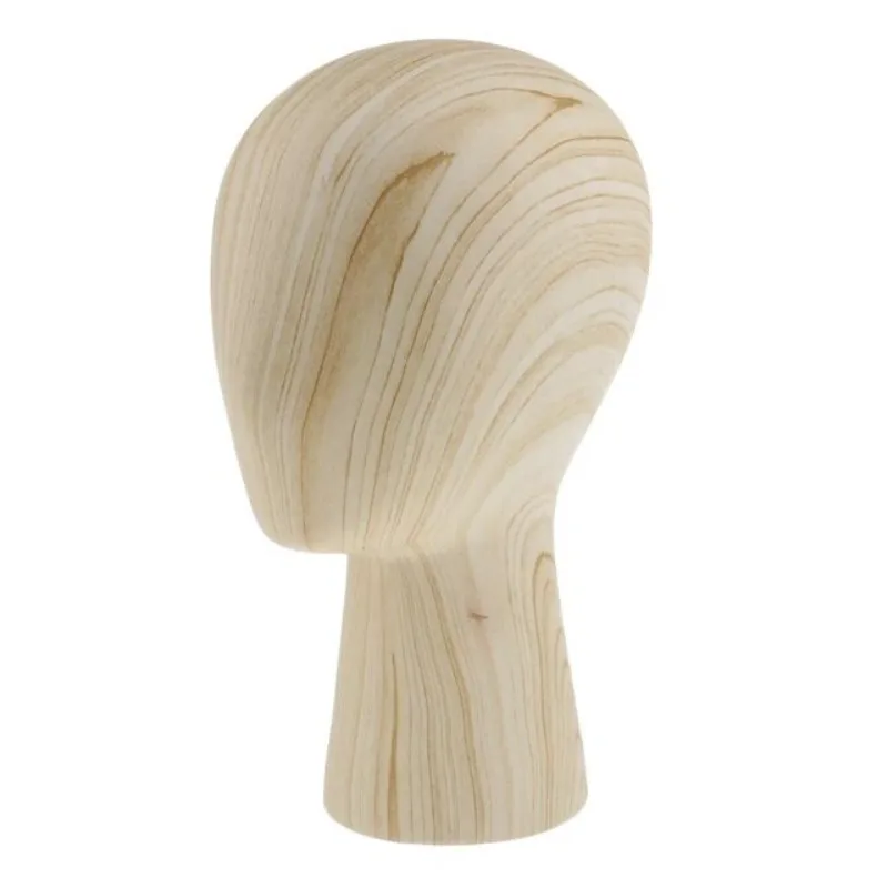 Wood Grain Mannequin Head Dark Light Wood Texture Hat Display Stand & Wig Holder Head Salon Hair Accessories Showcase Prop