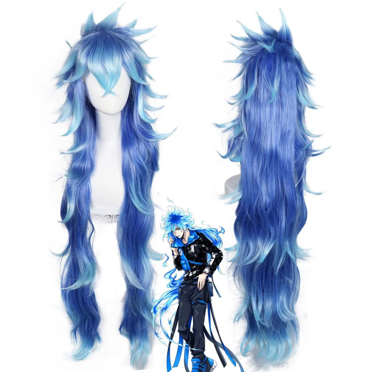 Halloween Mannen Spel Twisted-Wonderland Idia Lijkwade Cosplay Gemengde Blauwe 100 cm Lange Pruiken