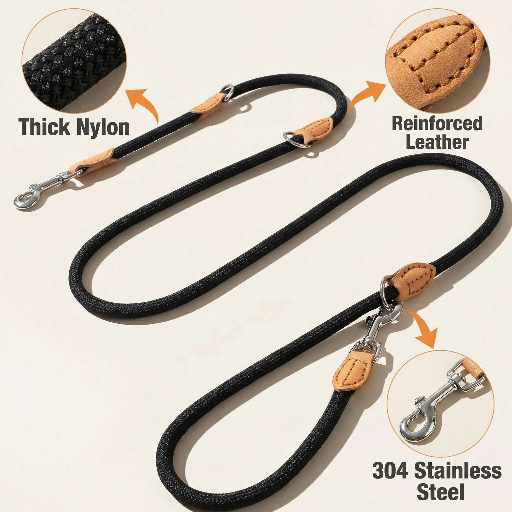 Double Dog Leash Hands Free 2.1m Adjustable Reflective Nylon Rope Design for Night Running with Comfort Handle Pet
