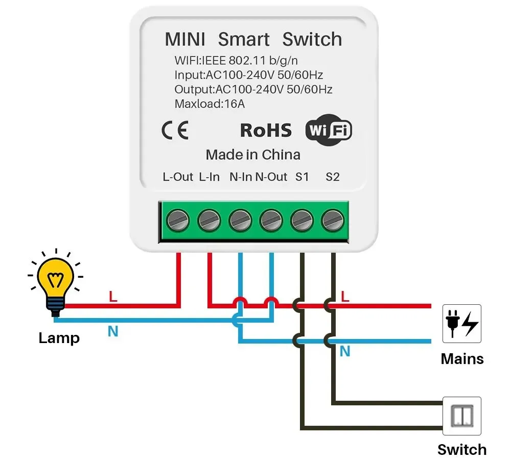 JSPTEC 16A tuya Wifi Switch Mini Smart 2-Way DIY Switches Circuit Breaker Timer Module Support Alexa Google Home Alice Smart