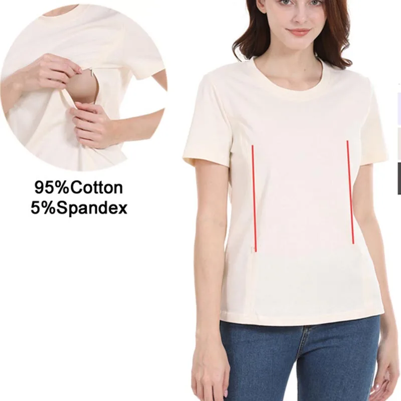 

Maternity Breastfeeding Short Sleeve T Shirts Hidden Zipper Design Nursing Life Summer Mom Clothes Large Size Lactation Tops