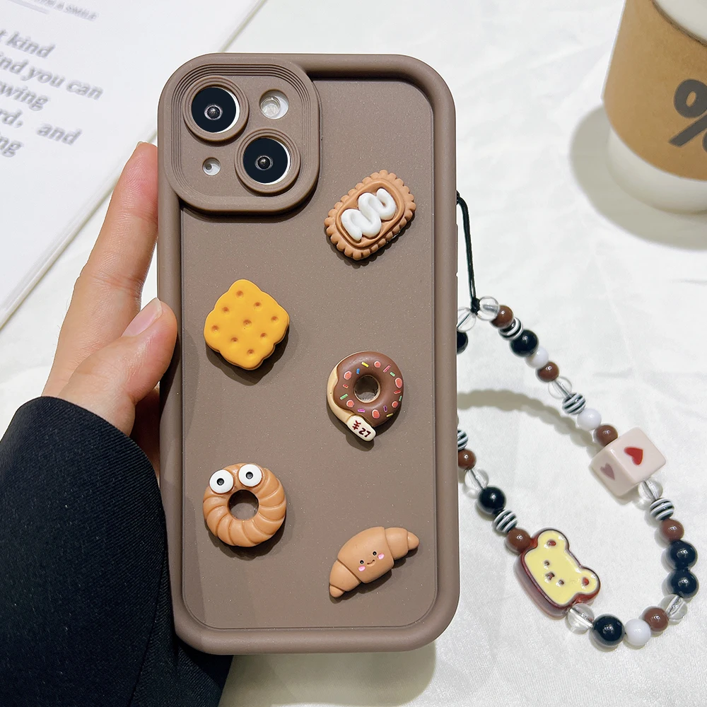 

Korean 3D Bear Hang Phone Chain Lanyard Silicone Soft Case For iPhone 16 15 14 Pro Max 11 13 12 Mini XR X XS 7 8 Plus SE Cover