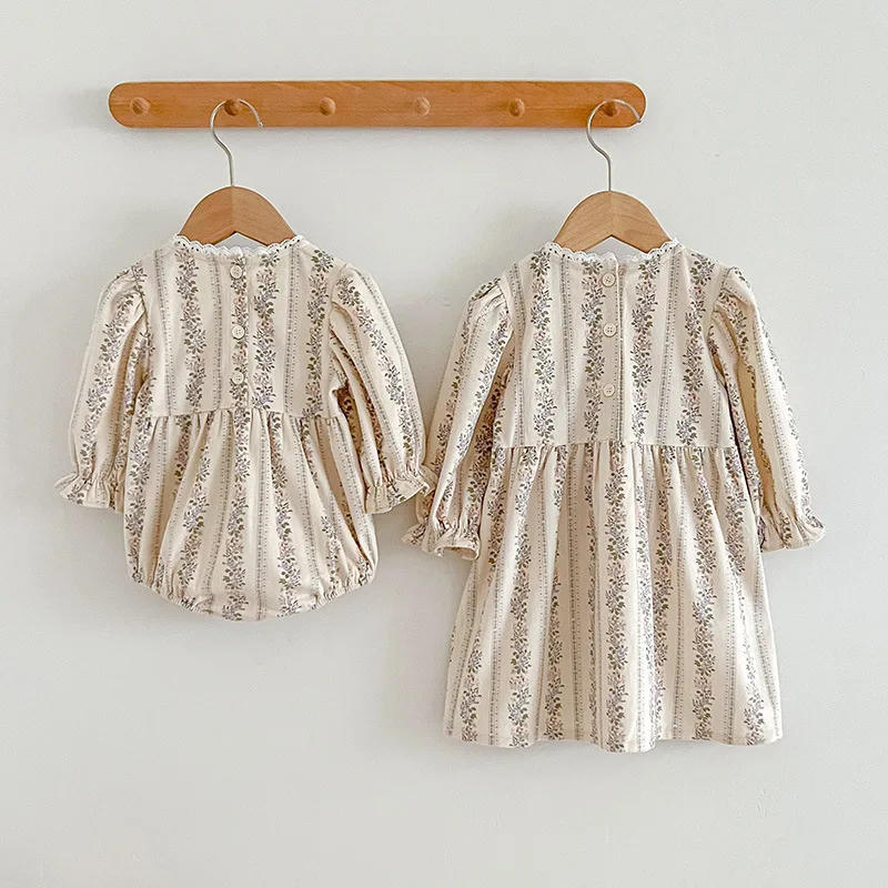 

Autumn New Baby Clothes for Girls, Baby Romper, Floral Triangle Climbing Suit, Girls' Dress, Sister Outfit