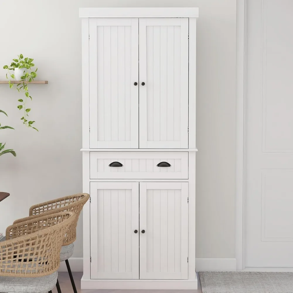 خزائن مخزن مقاس 72 بوصة، خزانة تخزين طعام المطبخ قائمة بذاتها مع درج وأرفف قابلة للتعديل، أبيض #3