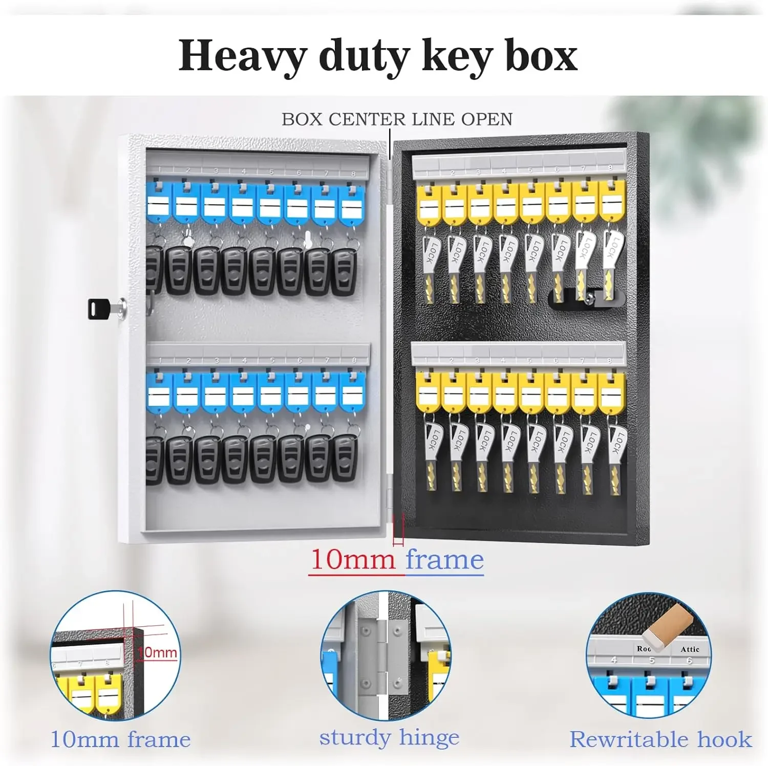 WeHere-Wall Mounted Key Box Lock, rolo senha mecânica, armário chave, combinação de bloqueio e 16 etiquetas chave, 32 chaves