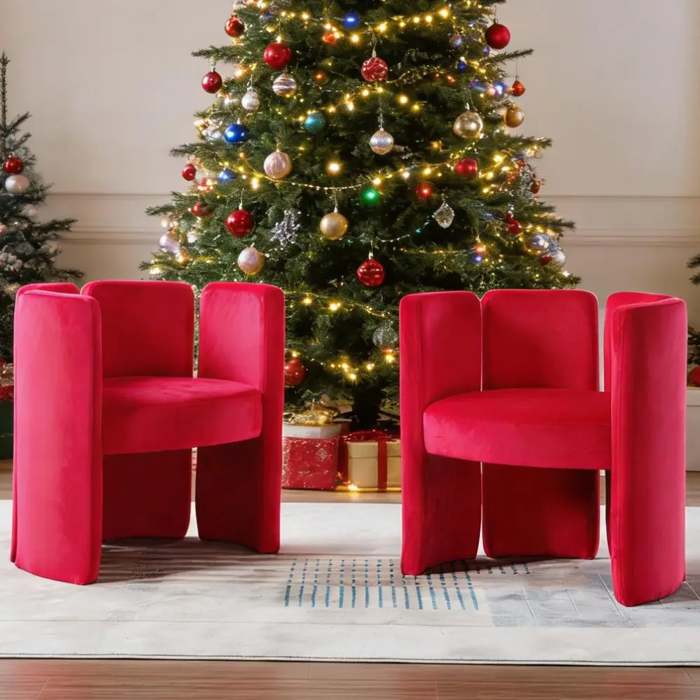 

Accent Chair Set of 2, Unique Barrel Upholstered Chair with Circular Backrest Modern Design Cute Side Decorative Chairs for Liv