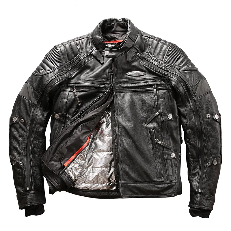 Spring Autumn Winter High Quality Genuine Leather Coat Cotton Lining Man Liner Detachable Four-piece Motorcycle Cowhide Jackets