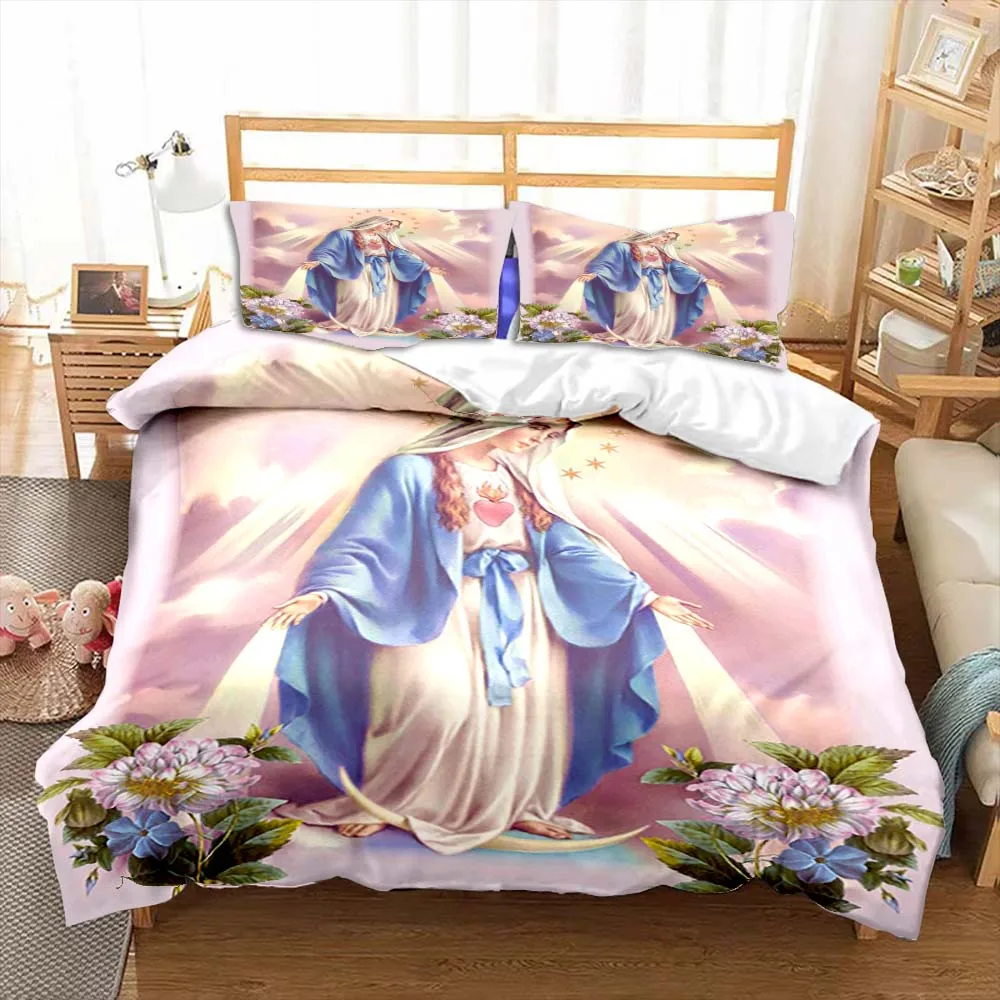 Jesus Virgin Mary Theme Children Room Bedroom Bedding Set Comforter Cover Kids Bed Polyester Duvet Cover Set with Pillowcase