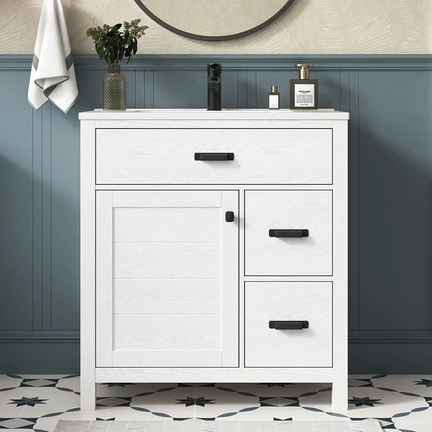 30 Inch Bathroom Vanity with Sink, White, Customized