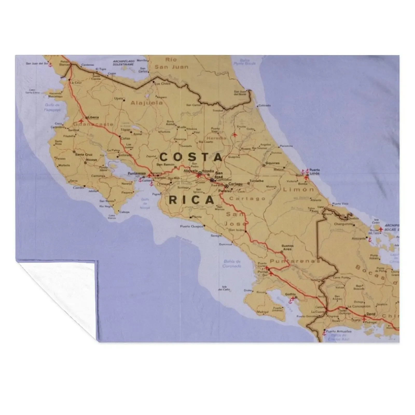 

Costa Rica Map (1990) Latin America Country Atlas Throw Blanket Furrys Designers manga Bed linens Blankets