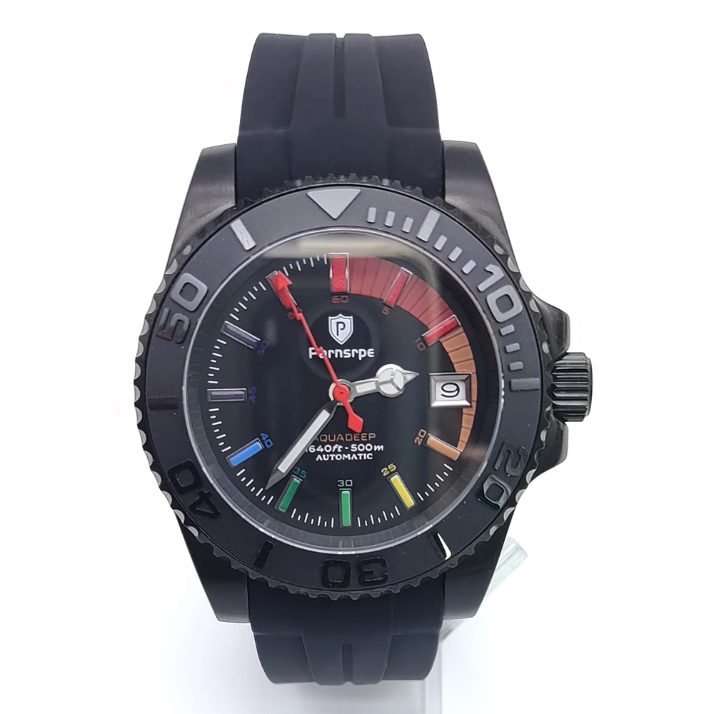 NH35 European style Rainbow dial Luminous literal sapphire glass 40mm Black mechanical sports diving watch