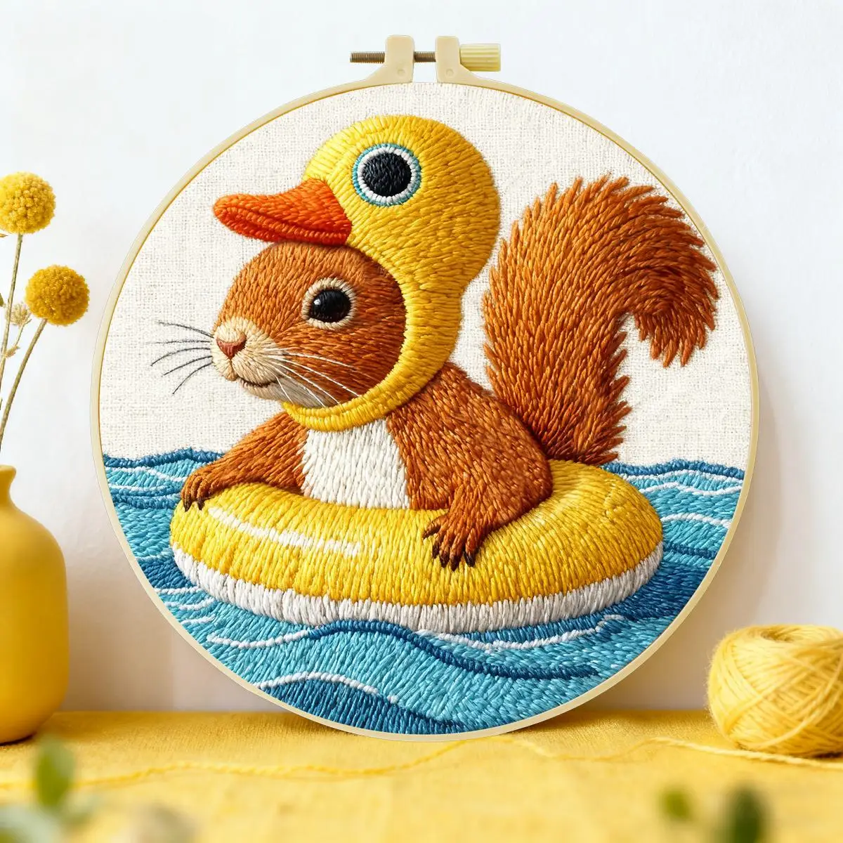 1 Stück 20X20CM/15X15CM 7,87/6,3 Zoll Das schwimmende Eichhörnchen Stickerei-Starter-Kit DIY-Kit DIY-Stickerei-Kit Handarbeiten – Detail 1