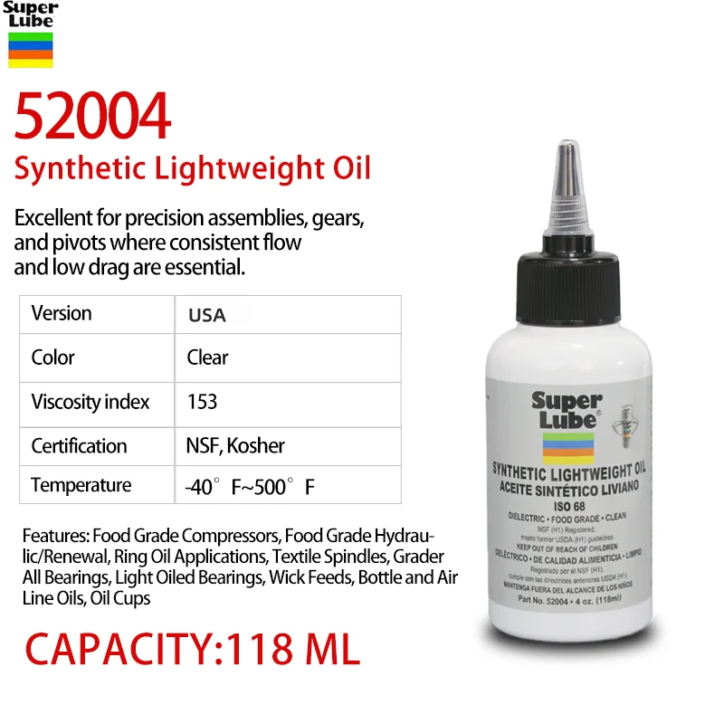 Super Lube 52004 Bouteille de 118 ml Huile synthétique légère multi-usages Nouvel emballage pour hui