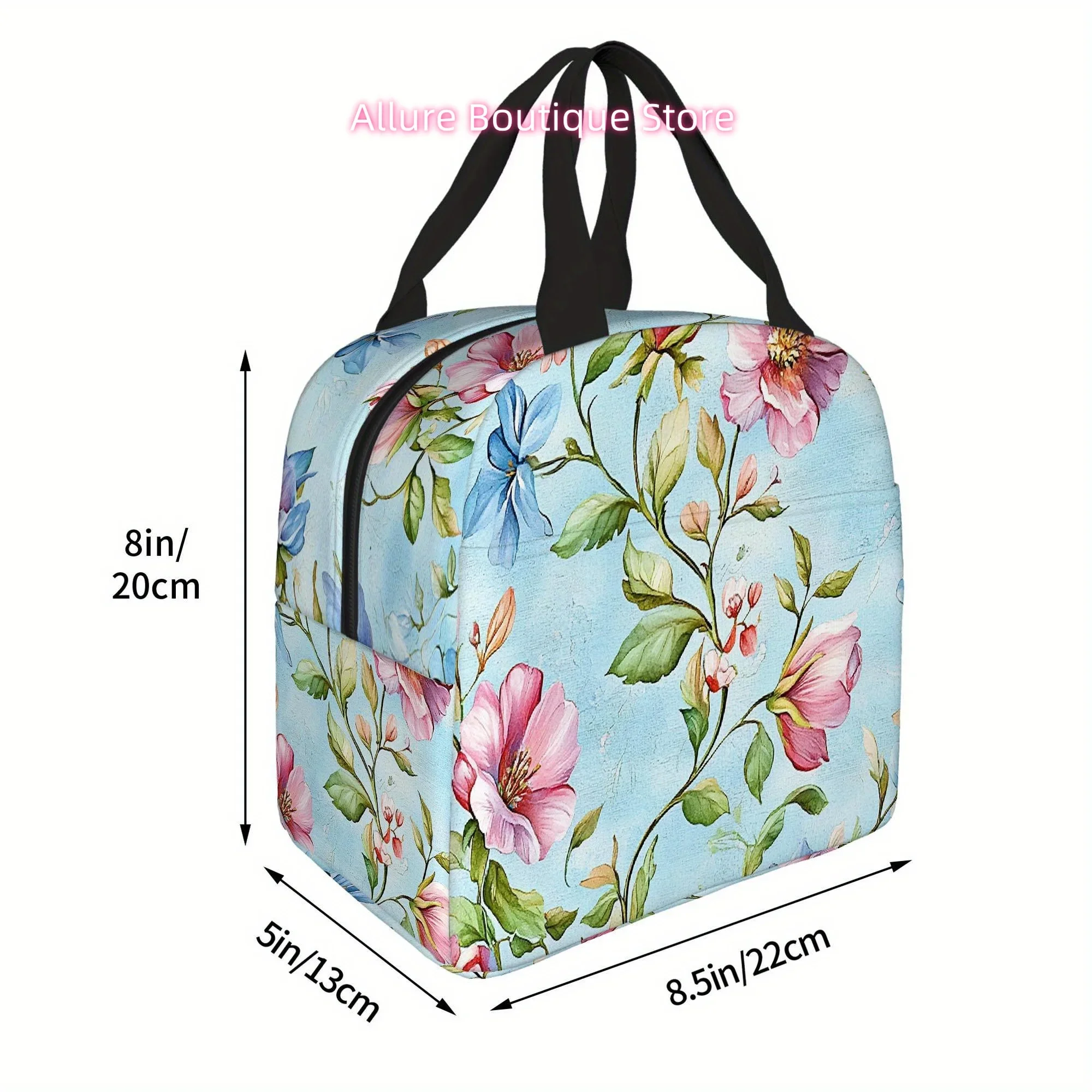 1pc, Featuring a Floral Design with Pink And Blue Blooms. This Printed Thermal Bag Is Insulated And Not Intended for Food Contac