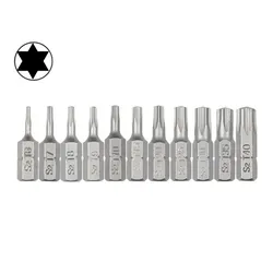 1 Inch T6 T7 T8 T9 T10 T15 Torx Screwdriver Bit Set S2 Steel 1/4 Inch 6.35mm Hex Shank Electric Screwdriver Bits For Power Tools