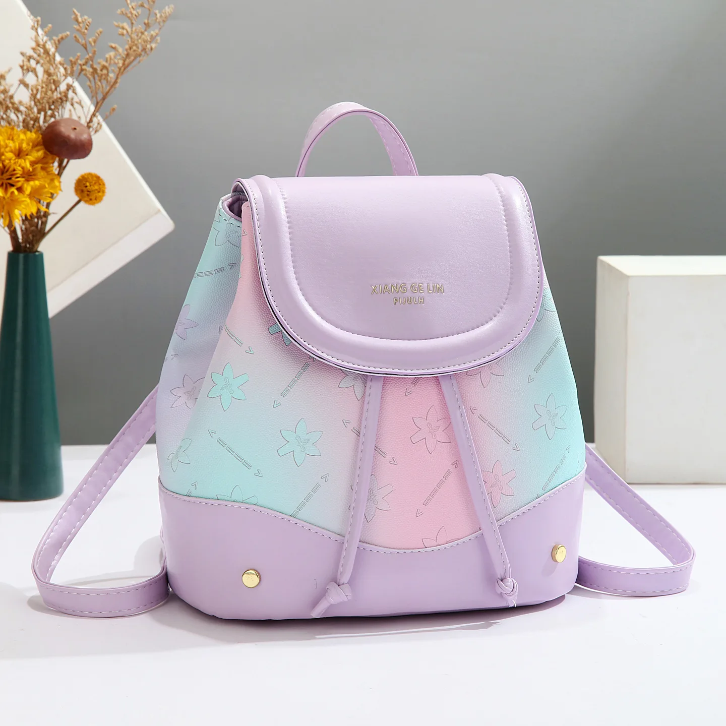 

New 2025 Women's High-end Rainbow Backpack - Fashionable Printed, Versatile Shoulder/Handheld, Commuting Flip-top Design