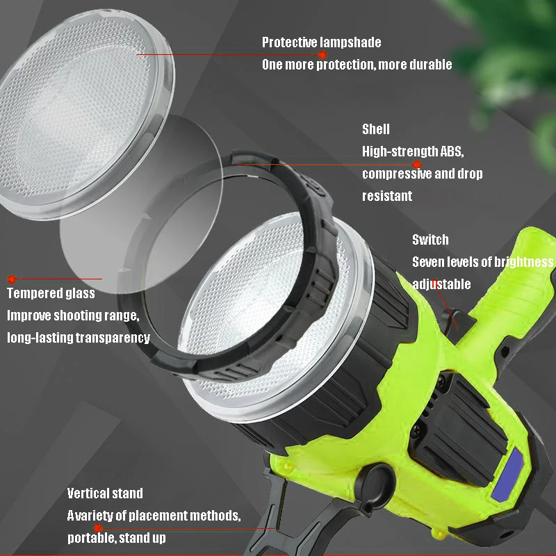 800 W 12000 mA superhelle LED wasserdicht wiederaufladbar Doppelkopf-Suchscheinwerfer Handtaschenlampe Arbeitslicht Scheinwerfer Flutlicht