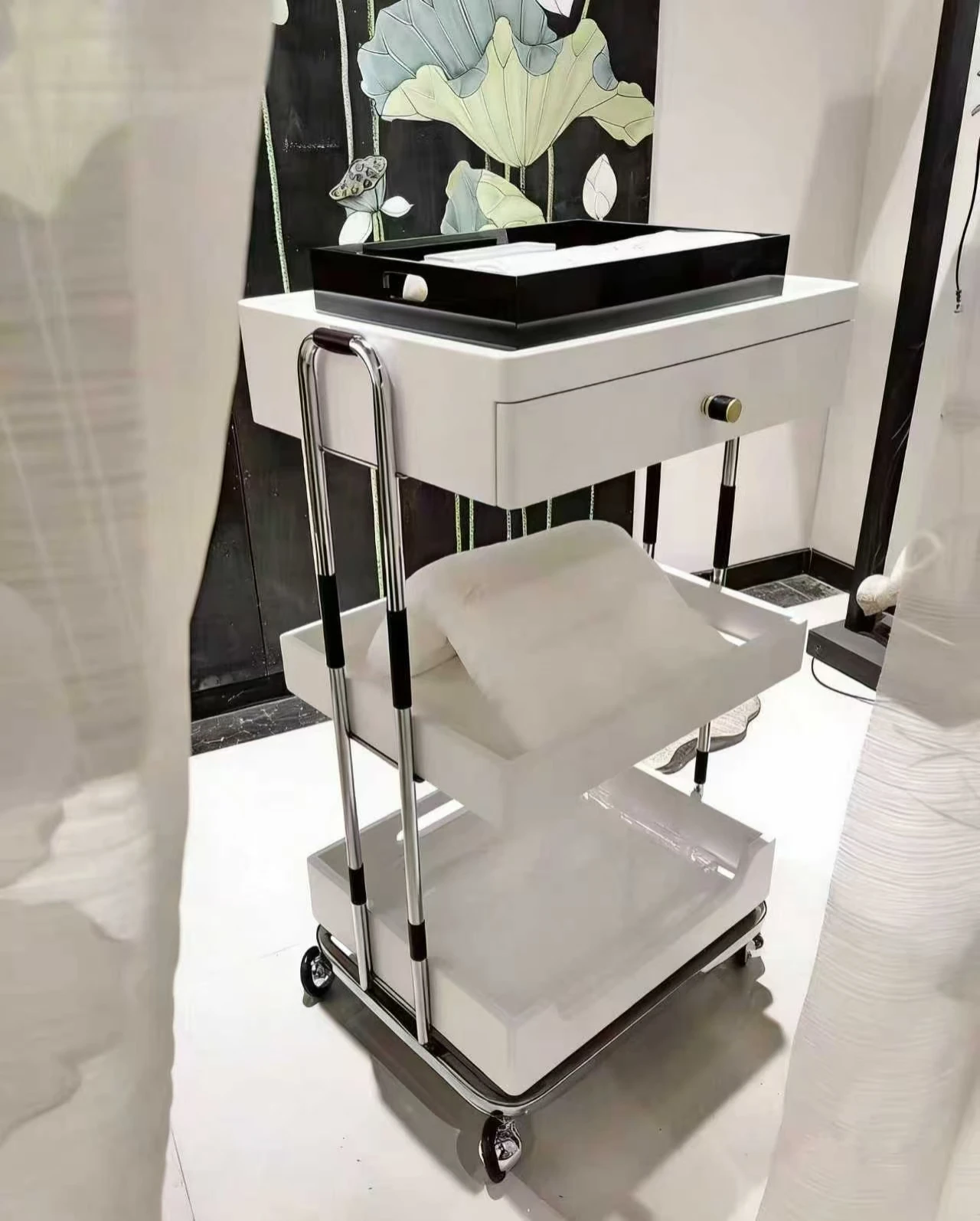 Original Light Luxury High end Small Cart Beauty Salon Special Tool Cart Skin Management Club Shelves Wooden Storage Cart