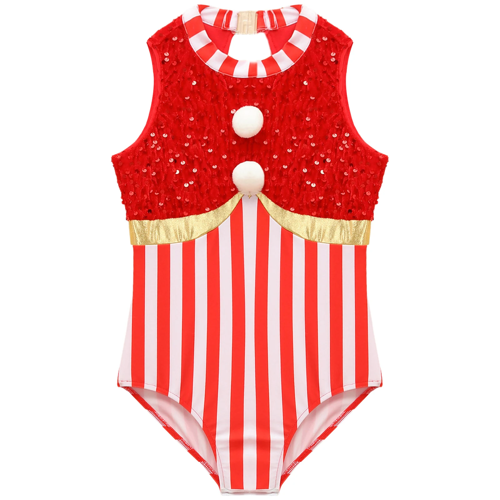 Kind Mädchen Weihnachten Ballett Tanz Trikot Gymnastik Eiskunstlauf Body Ärmel Candy Cane Kostüm Streifen Pailletten Overall