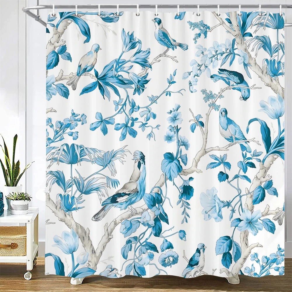 

Beautiful Watercolor Flowers and Leaves Printed Shower Curtain Polyester Waterproof Bathroom Curtain Home Decoration With Hooks