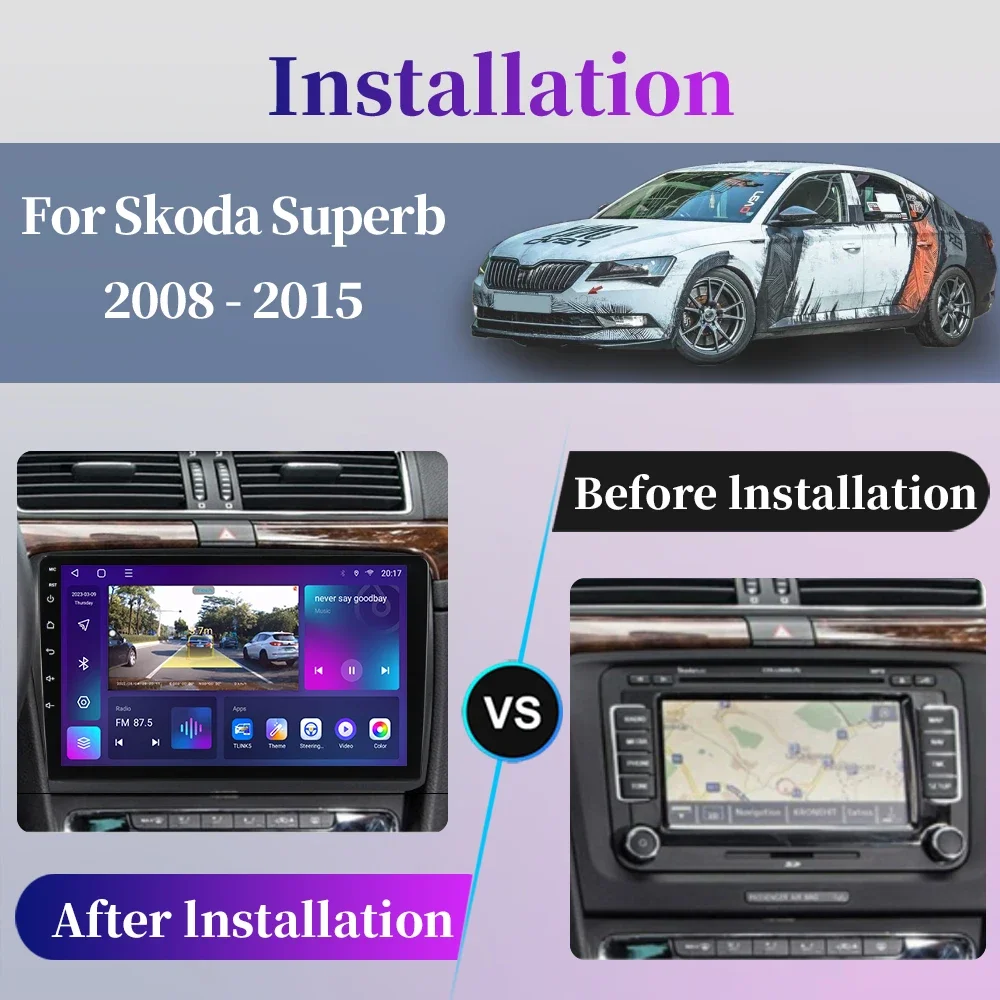 For Skoda Superb 2 B6 2008-2015 Car Radio Android Multimedia Player GPS Navigation Carplay Screen Auto Stereo Intelligent System