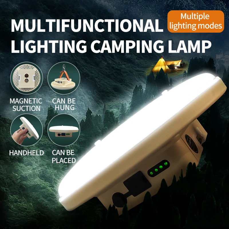 LED camping light rechargeable, portable emergency light, multiple light modes, waterproof magnet suitable for power outages,