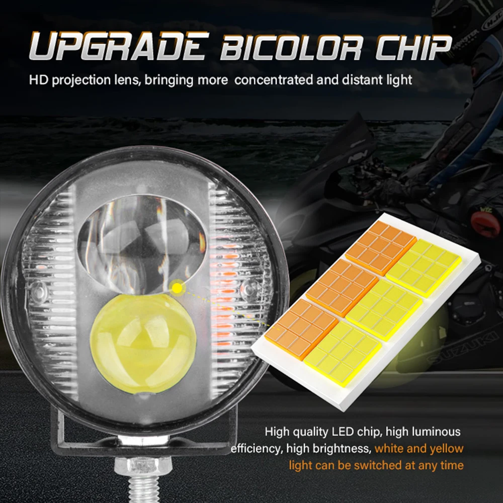 Picture 4: 15W Motorcycle Flash Warning Light Mini Moto LED Auxiliary Headlights Yellow White Red Blue Spotlight Strobe Light Driving Lamp
