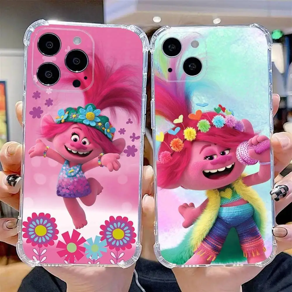 

Cute T-Trolls Phone Case For iPhone 16,15,14,13,12,11 Pro,Max,Plus,X,XS,XR,SE,Mini Transparent Silicone Soft
