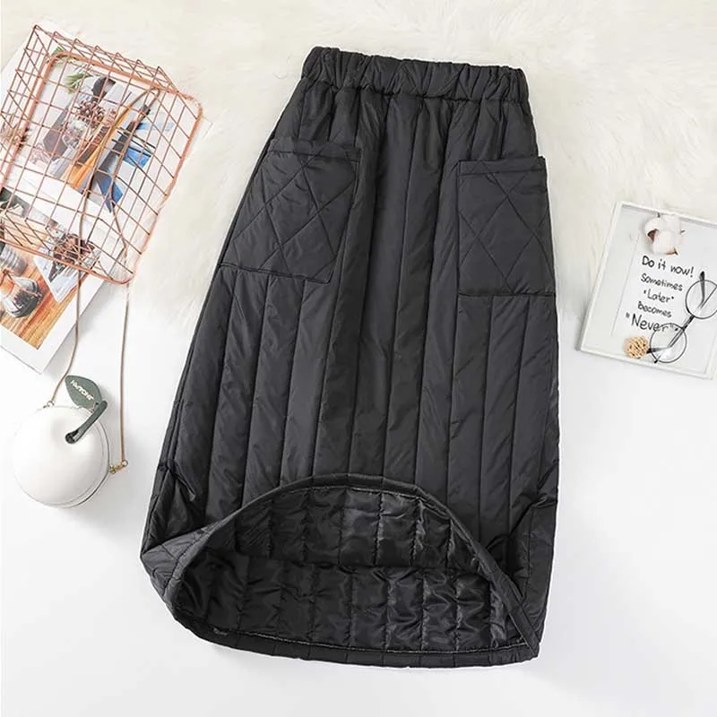 Women\'S Skirts Fashion Winter High Waist Skirt 2022 New Windproof And Warm Zipper Down Cotton Skirt Large Size Black Skirt