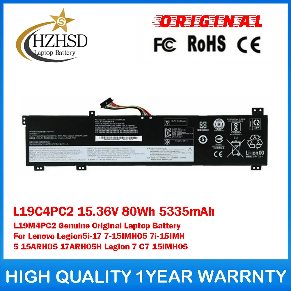 

L19C4PC2 15.36V 80Wh 5335mAh L19M4PC2 Genuine Original Laptop Battery For Lenovo Legion5i-17 7-15IMH05 7i-15IMH 15ARH05 17ARH05H