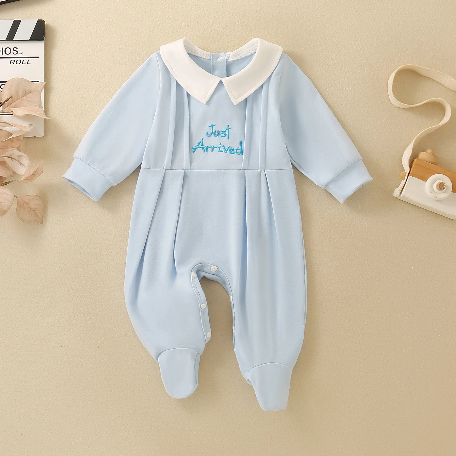 Baby Boy Footed Romper Long Sleeve Peter Pan Collar Just Arrived Embroidery Cotton Newborn Infant Jumpsuit Bodysuit